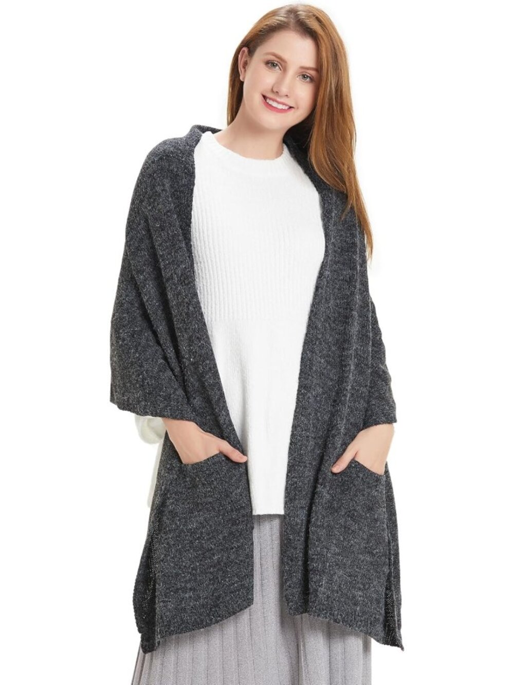 Cozy Winter Pashmina Shawl Wrap with Pockets | Soft Warm Scarf for Women